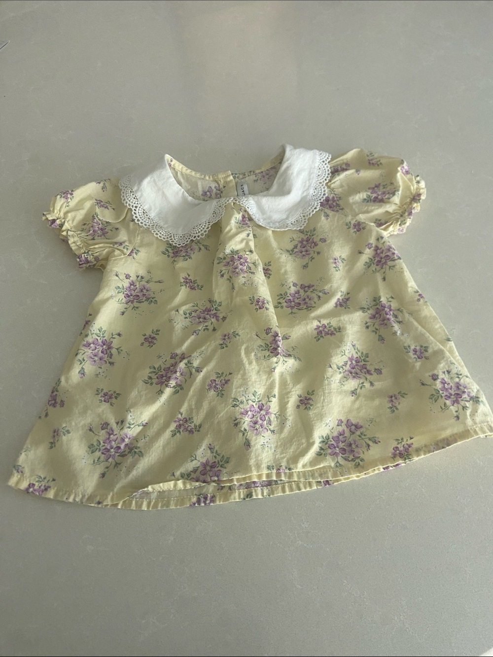 Janie and Jack Pale Yellow Floral Blouse with White Lace Collar